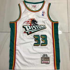 Maillot de Basket 33 Hill Pistons 1998-99 Vintage Blanc