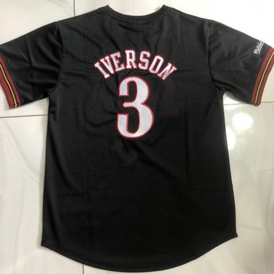 Maillot de Basket NBA 76ers Iverson 3 Noir Manche Courte - Cliquez sur l'image pour la fermer