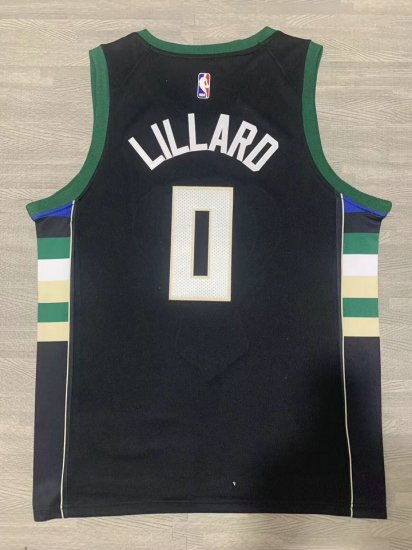 Maillot NBA Milwaukee Bucks 2021-22 Lillard 0 Noir Icon Edition