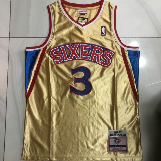 Maillot Philadelphia 76ers Iverson 3 1996-97 Or - Cliquez sur l'image pour la fermer