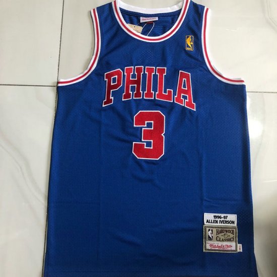 Maillot Philadelphia 76ers Iverson 3 1996-97 Bleu - Cliquez sur l'image pour la fermer