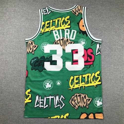 Maillot de Basket Bird 33 Boston Celtics Graffiti Vert