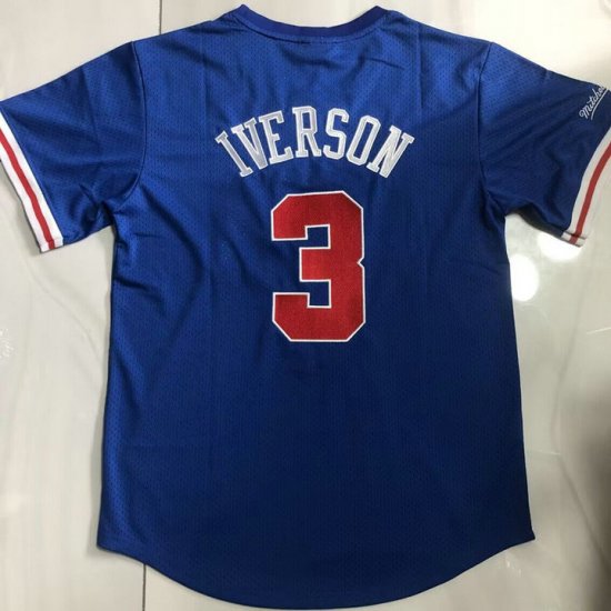 Maillot de Basket NBA 76ers Iverson 3 Bleu Manche Courte - Cliquez sur l'image pour la fermer