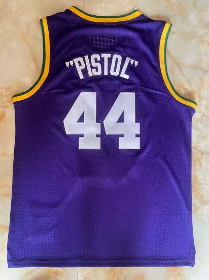 Maillot Basket 44 Pete Maravich PISTOL Jazz 1974-75 Violet