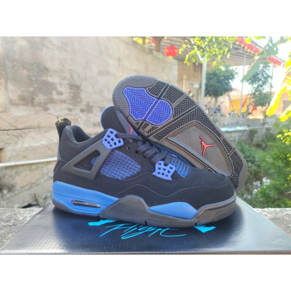 Femme Homme Chaussures Nike Air Jordan 4 Retro Noir Deep Royal Bleu