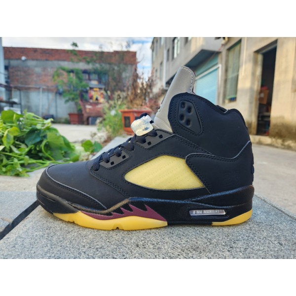 Homme 2025 Basketball Sneakers Nike Air Jordan 5 Retro Noir Jaune