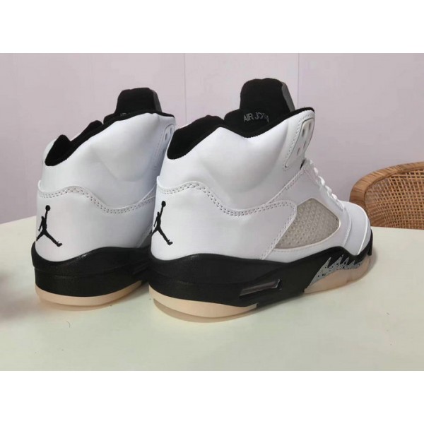 Pas Cher Nike Air Jordan 5 Retro Blanc Noir Basketball Chaussures pour Homme