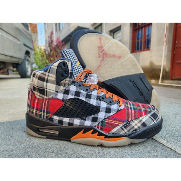 Pas Cher Nike Air Jordan 5 Retro Plaid Rouge GS Ho...