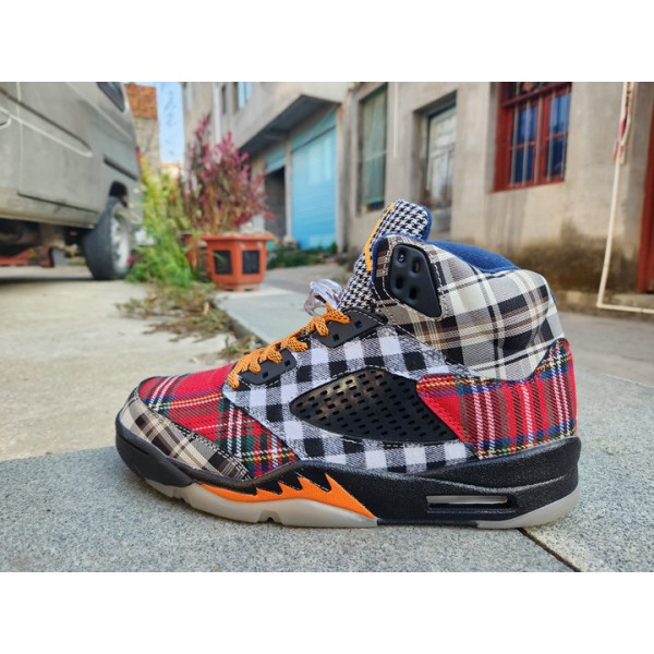 Pas Cher Nike Air Jordan 5 Retro Plaid Rouge GS Homme Basketball Sneakers